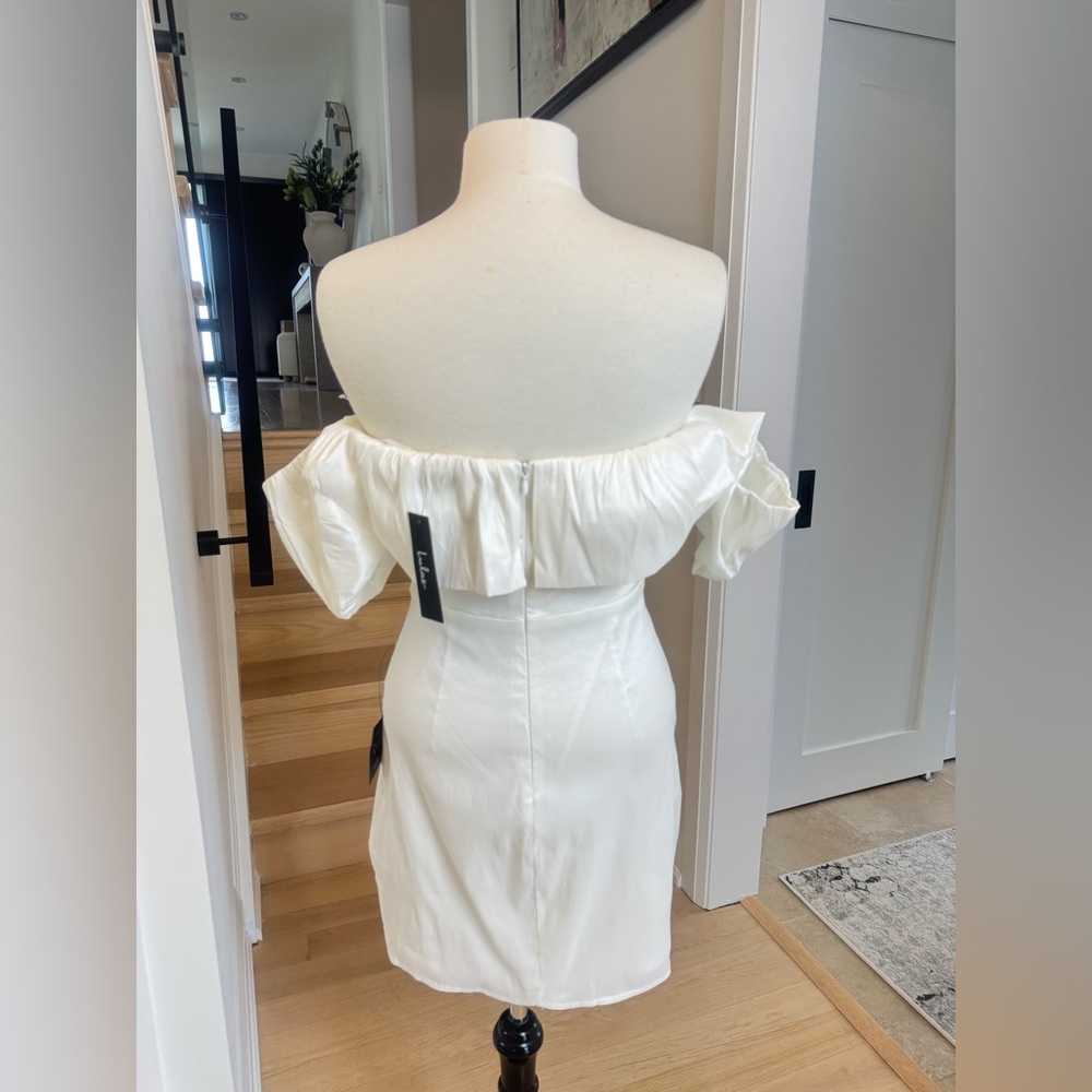 NWT Lulus Fanciful Feat White Taffeta Off-the-Shoulder Bodycon Mini Dress L - Picture 7 of 8